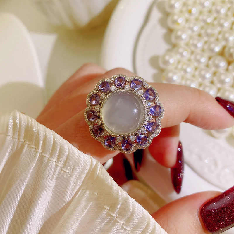 Three-dimensional Violet Gemstone Flower Ring - Musaura