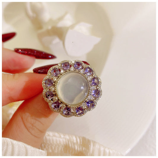 Three-dimensional Violet Gemstone Flower Ring - Musaura