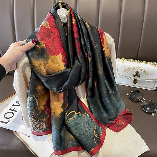 Flower Lightweight Imitated Silk Scarves - Musaura