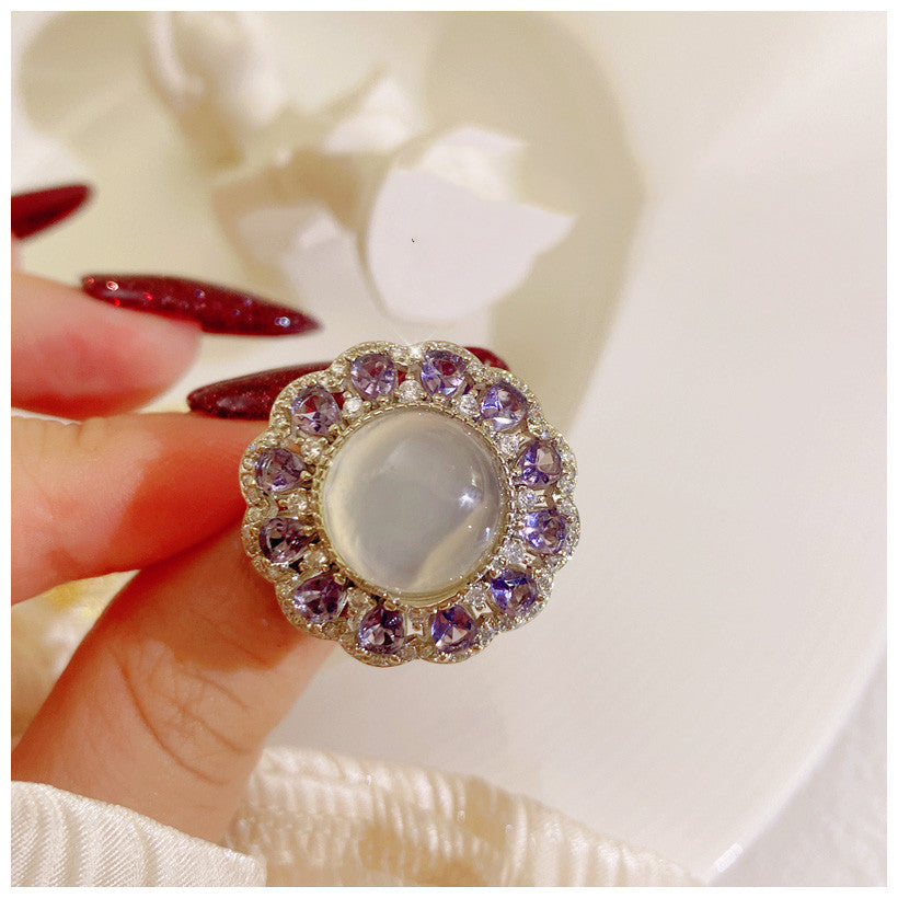 Three-dimensional Violet Gemstone Flower  Ring - Musaura