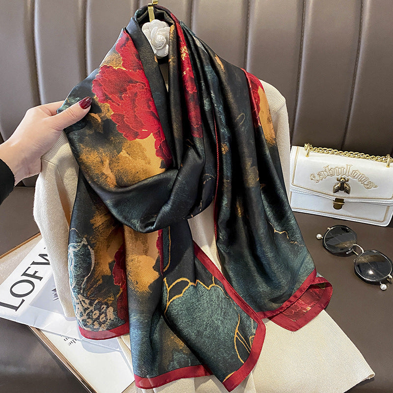 Flower Lightweight Imitated Silk Scarves - Musaura