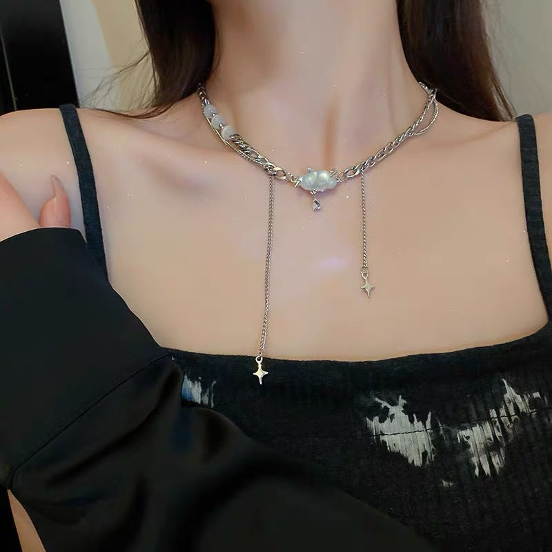 Cloud Opal Tassel Chain Necklace Set - Musaura