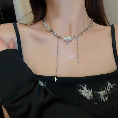 Cloud Opal Tassel Chain Necklace Set - Musaura