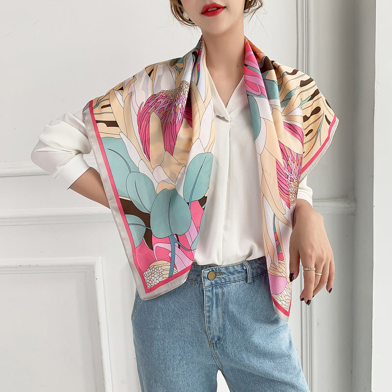 Fashion Zebra Print Floral Silk Scarves - Musaura